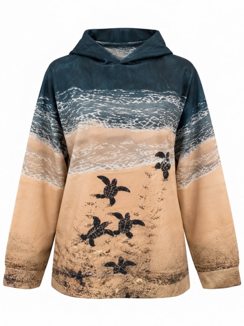 Womens Turtle Print Ombre Hooded Pullover New | 414